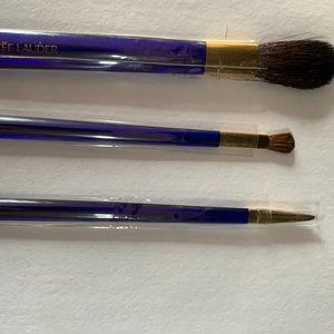 New Estee Lauder Blue Brush Set Powder Blush Eye Lip ( 3 pcs )